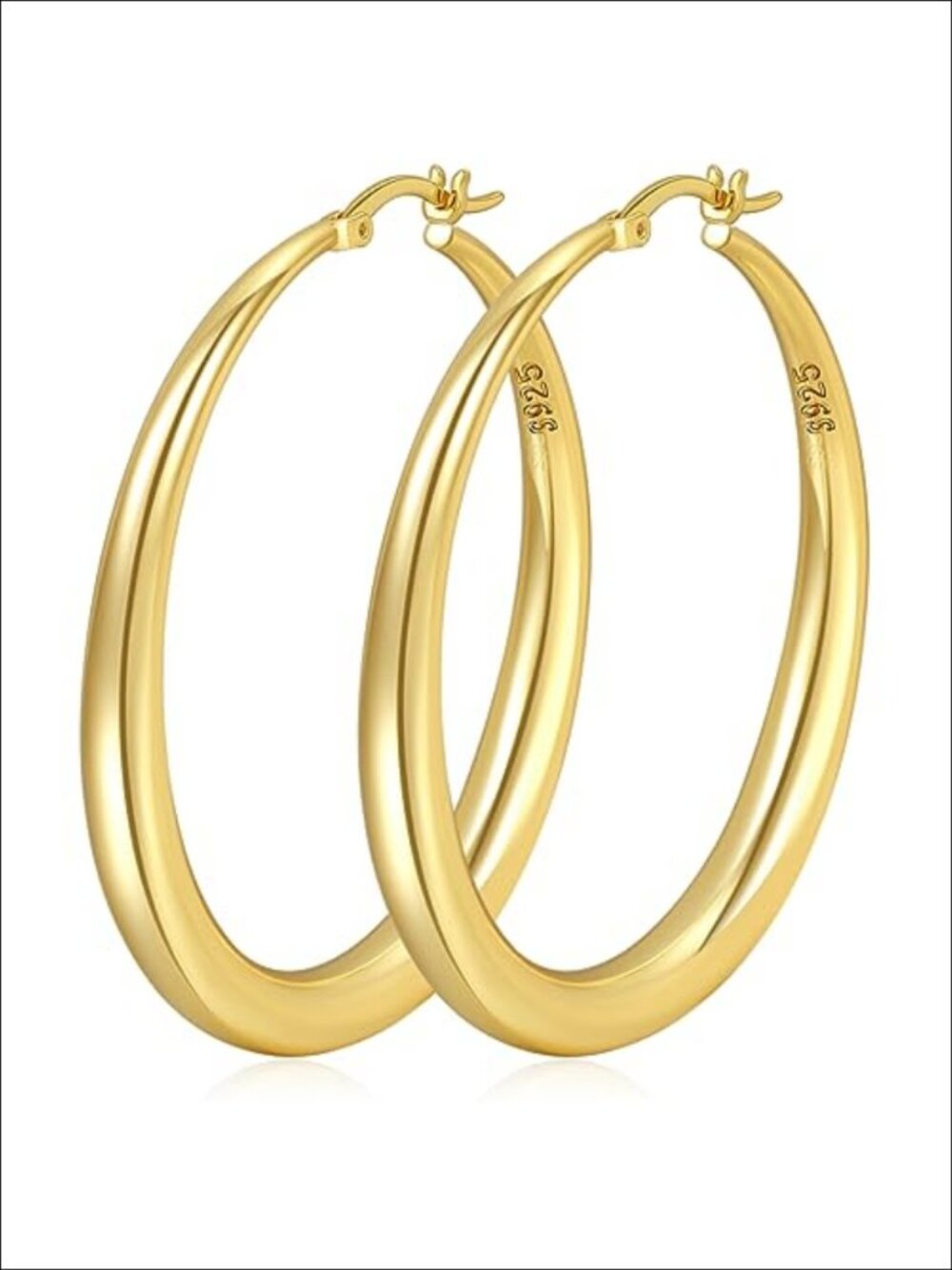 Sterling Silver Hoop Earrings 35-70mm Chunky Lightweight Hypoallergenic